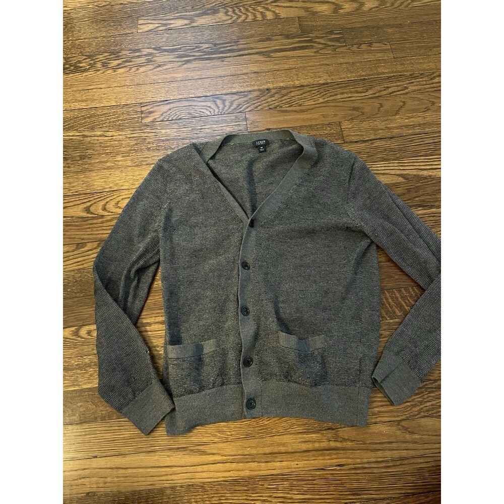 J Crew Cardigan Sweater Womens M Grey Merino Wool Button Front Preppy Classic